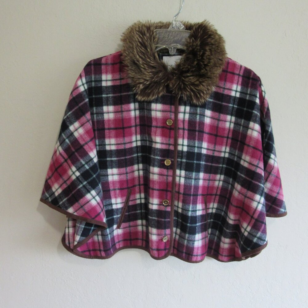 Janie and Jack Pink Plaid Cape with Faux Fur Collar